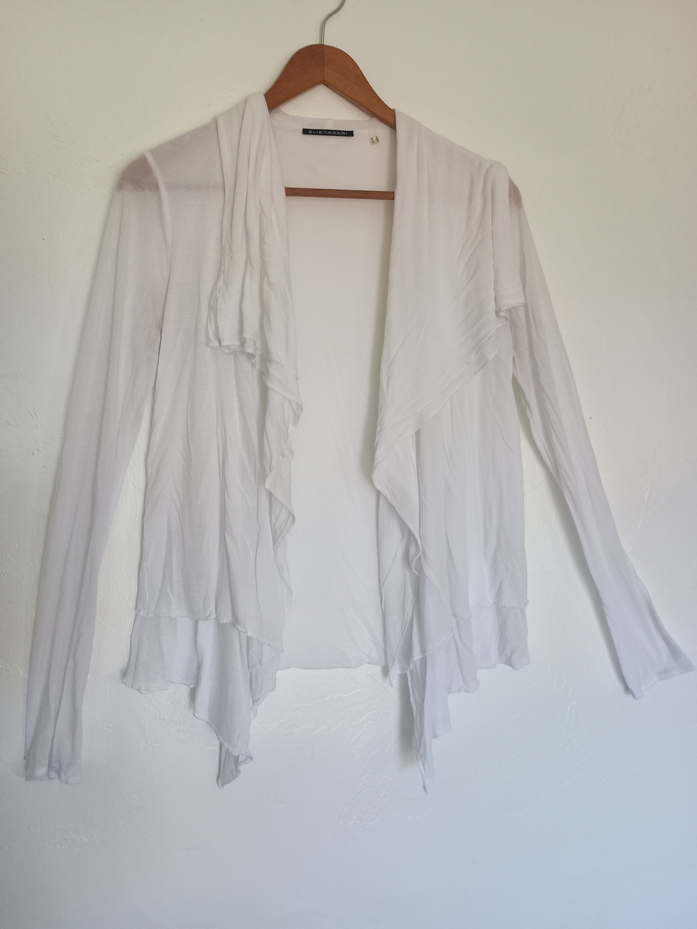 Elie Tahari White Draped Open-Front Cardigan